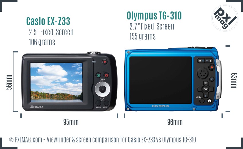 Casio EX-Z33 vs Olympus TG-310 Screen and Viewfinder comparison