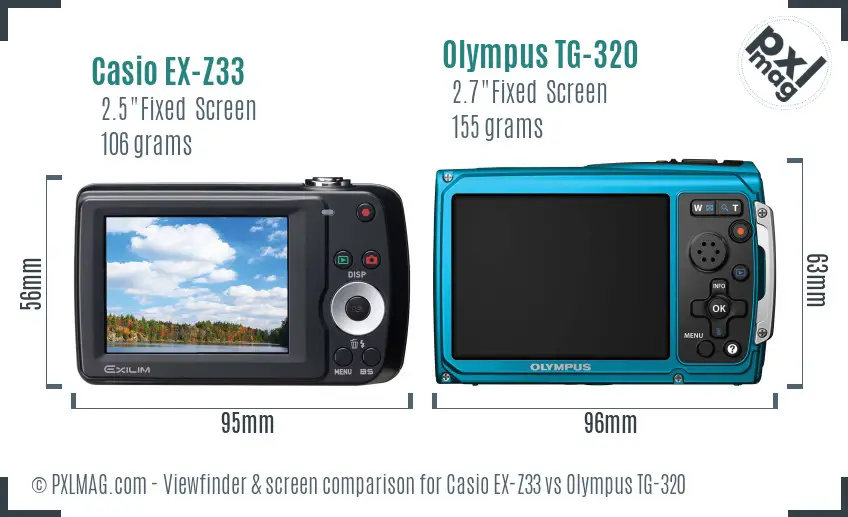 Casio EX-Z33 vs Olympus TG-320 Screen and Viewfinder comparison