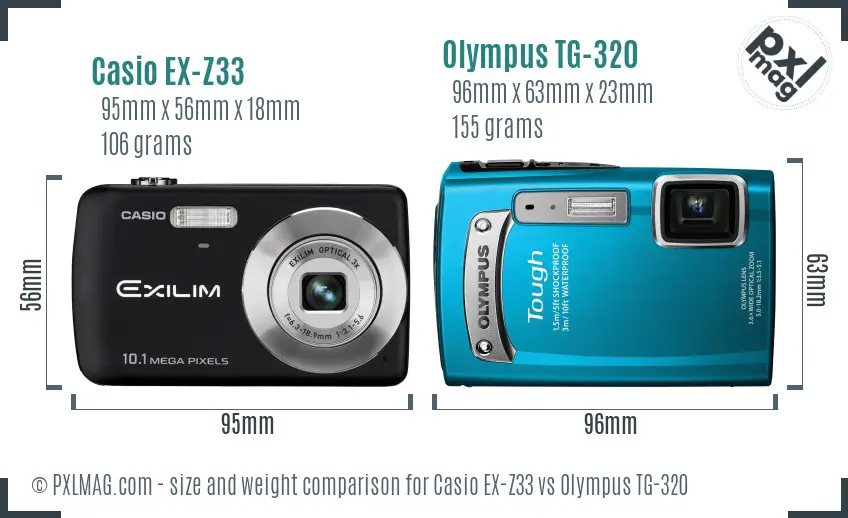 Casio EX-Z33 vs Olympus TG-320 size comparison