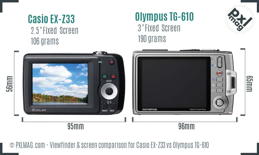 Casio EX-Z33 vs Olympus TG-610 Screen and Viewfinder comparison