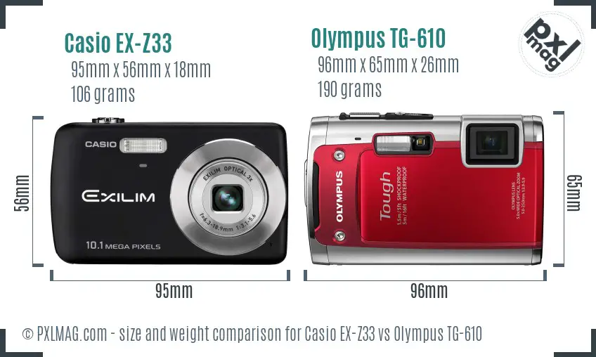 Casio EX-Z33 vs Olympus TG-610 size comparison