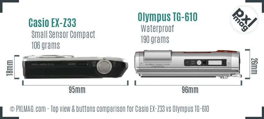 Casio EX-Z33 vs Olympus TG-610 top view buttons comparison