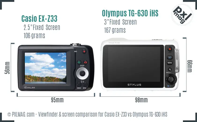 Casio EX-Z33 vs Olympus TG-630 iHS Screen and Viewfinder comparison