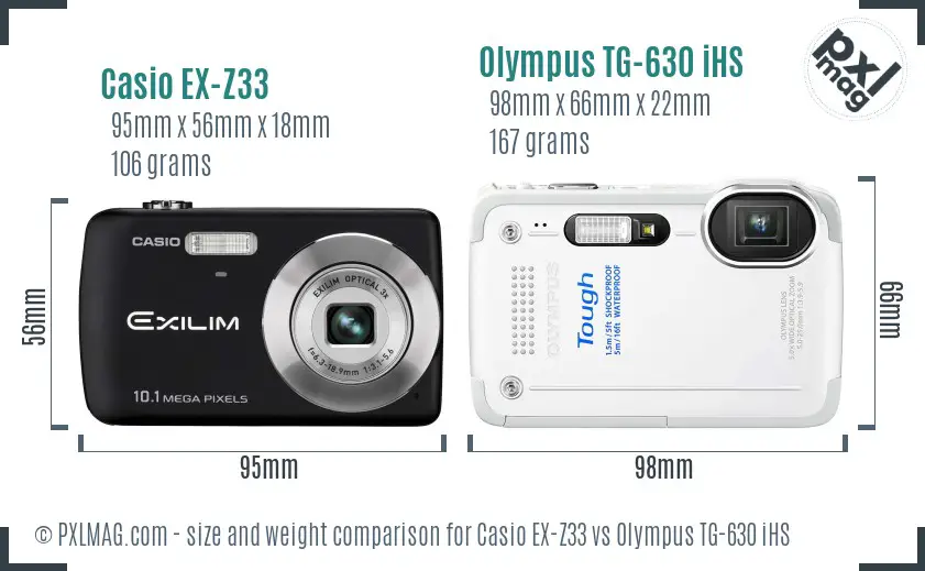 Casio EX-Z33 vs Olympus TG-630 iHS size comparison
