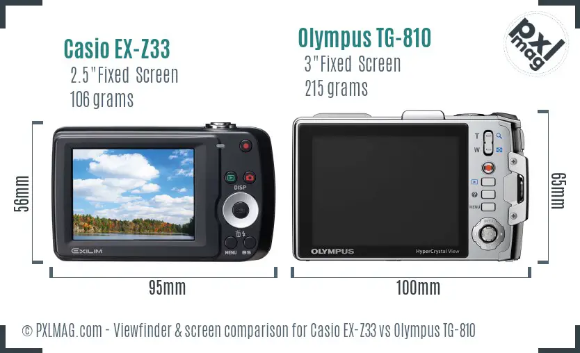 Casio EX-Z33 vs Olympus TG-810 Screen and Viewfinder comparison