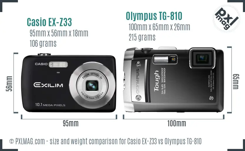 Casio EX-Z33 vs Olympus TG-810 size comparison