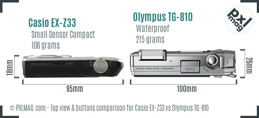 Casio EX-Z33 vs Olympus TG-810 top view buttons comparison