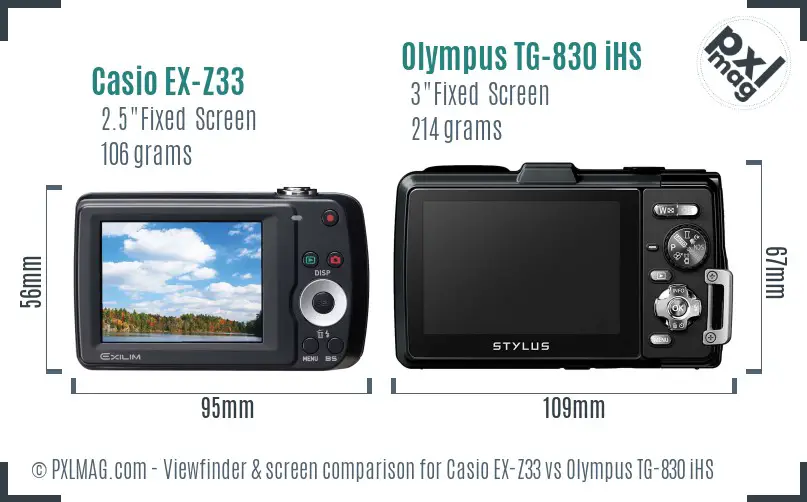 Casio EX-Z33 vs Olympus TG-830 iHS Screen and Viewfinder comparison