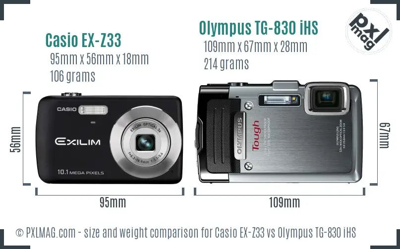 Casio EX-Z33 vs Olympus TG-830 iHS size comparison