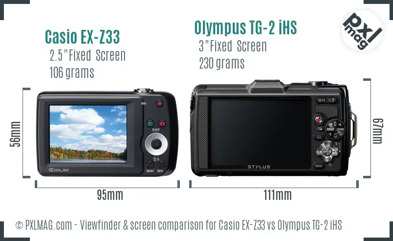 Casio EX-Z33 vs Olympus TG-2 iHS Screen and Viewfinder comparison