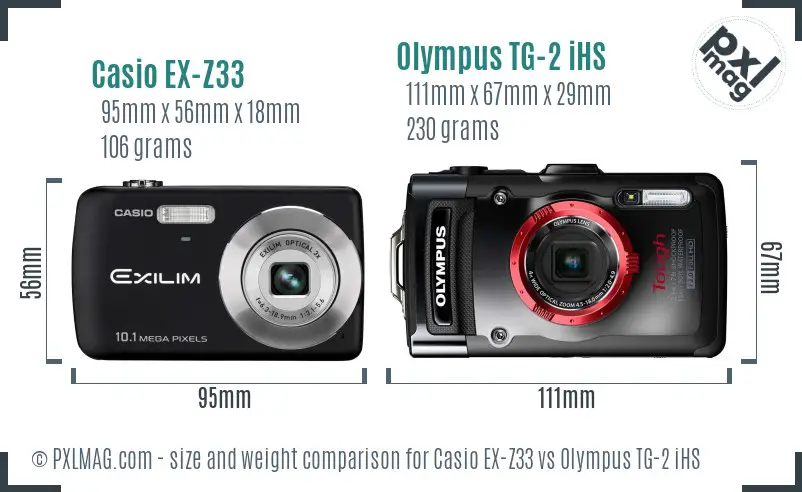 Casio EX-Z33 vs Olympus TG-2 iHS size comparison