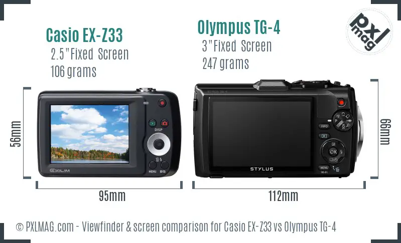 Casio EX-Z33 vs Olympus TG-4 Screen and Viewfinder comparison