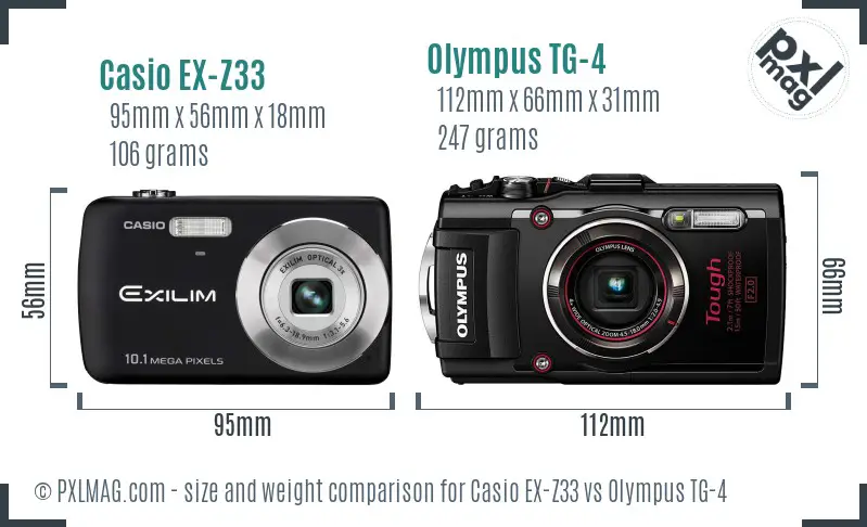 Casio EX-Z33 vs Olympus TG-4 size comparison