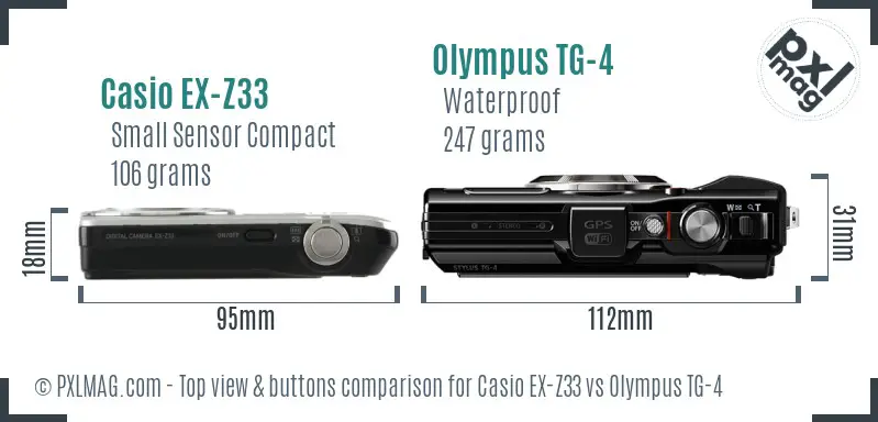 Casio EX-Z33 vs Olympus TG-4 top view buttons comparison
