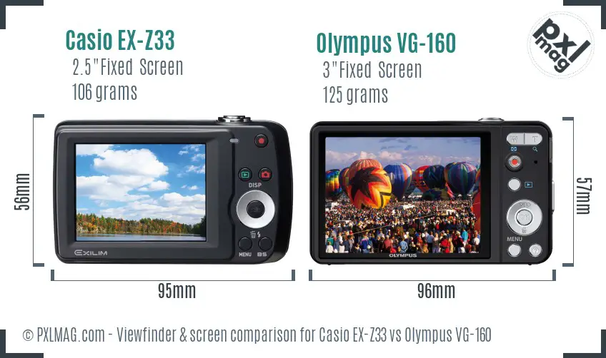 Casio EX-Z33 vs Olympus VG-160 Screen and Viewfinder comparison