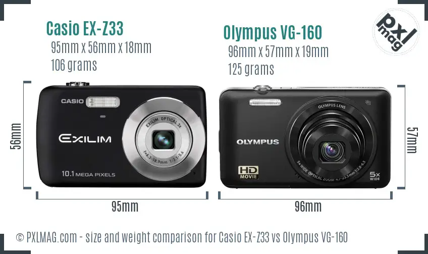Casio EX-Z33 vs Olympus VG-160 size comparison