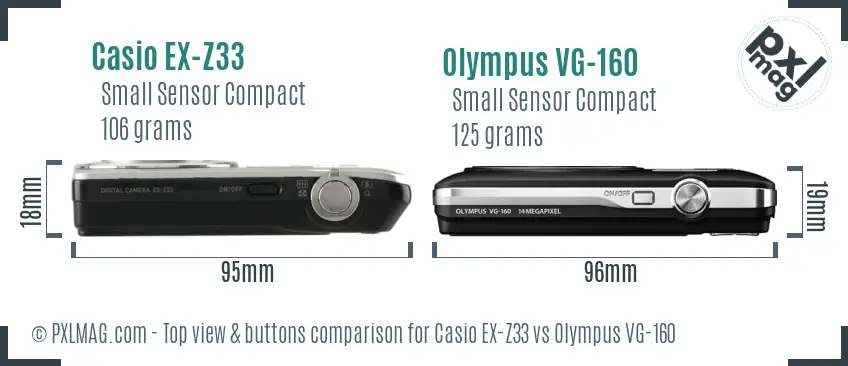 Casio EX-Z33 vs Olympus VG-160 top view buttons comparison