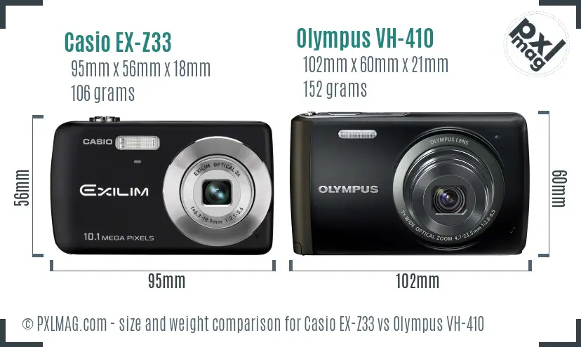 Casio EX-Z33 vs Olympus VH-410 size comparison Casio EX-Z33 vs Olympus VH-410 size comparison