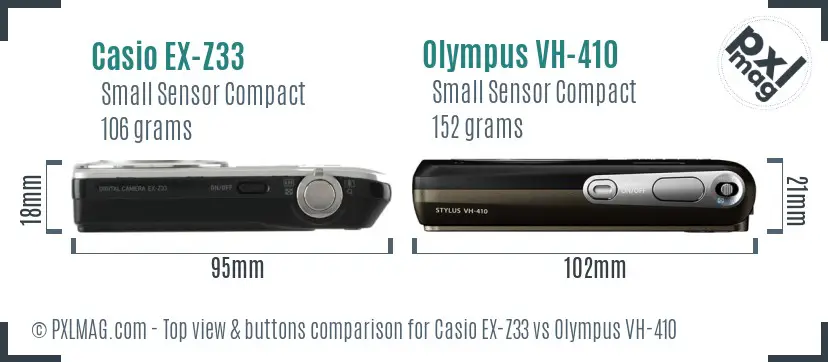 Casio EX-Z33 vs Olympus VH-410 top view buttons comparison