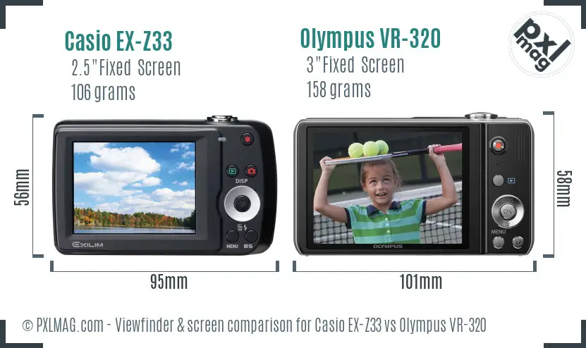 Casio EX-Z33 vs Olympus VR-320 Screen and Viewfinder comparison