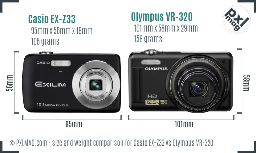 Casio EX-Z33 vs Olympus VR-320 size comparison