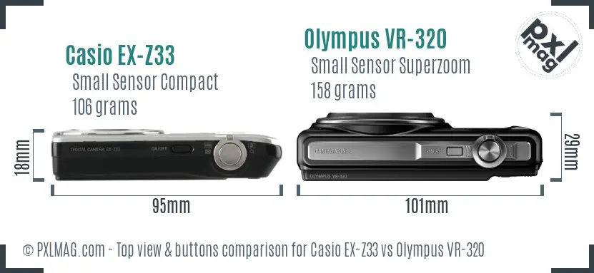 Casio EX-Z33 vs Olympus VR-320 top view buttons comparison
