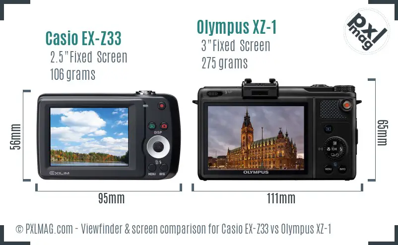 Casio EX-Z33 vs Olympus XZ-1 Screen and Viewfinder comparison