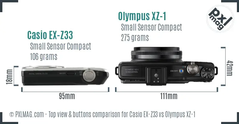 Casio EX-Z33 vs Olympus XZ-1 top view buttons comparison