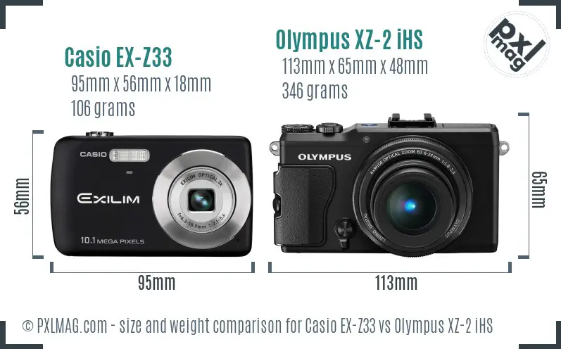 Casio EX-Z33 vs Olympus XZ-2 iHS size comparison