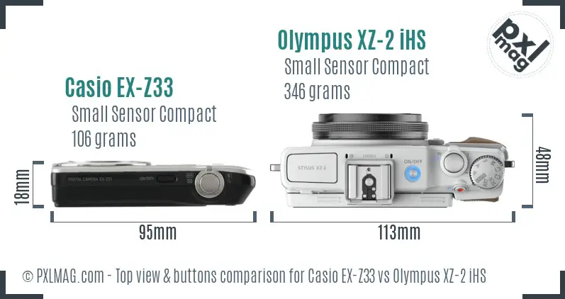 Casio EX-Z33 vs Olympus XZ-2 iHS top view buttons comparison
