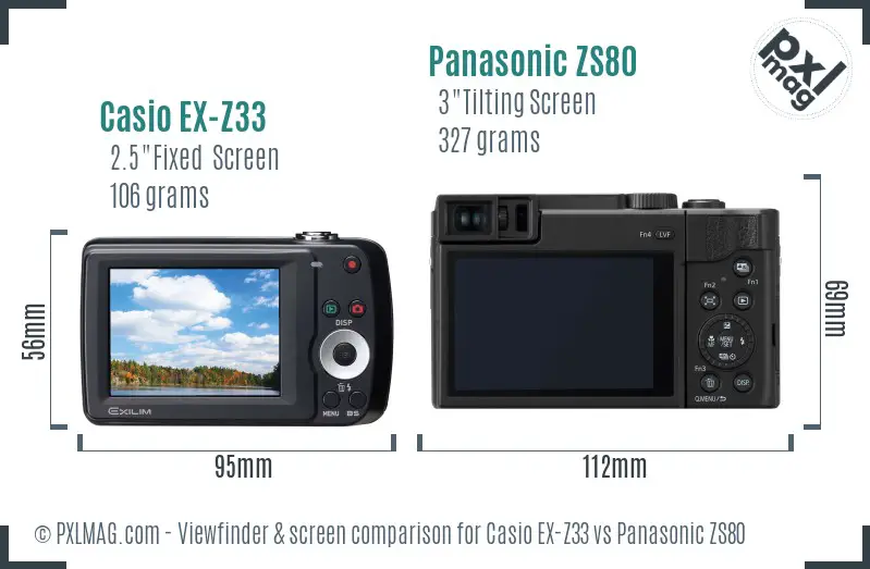 Casio EX-Z33 vs Panasonic ZS80 Screen and Viewfinder comparison