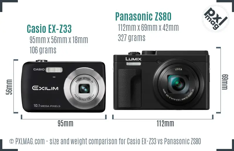 Casio EX-Z33 vs Panasonic ZS80 size comparison