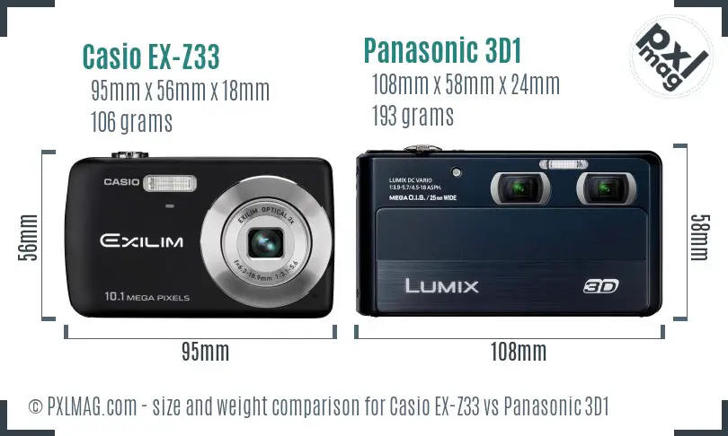 Casio EX-Z33 vs Panasonic 3D1 size comparison