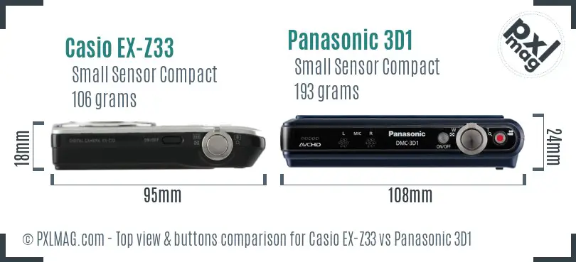 Casio EX-Z33 vs Panasonic 3D1 top view buttons comparison