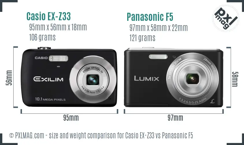 Casio EX-Z33 vs Panasonic F5 size comparison