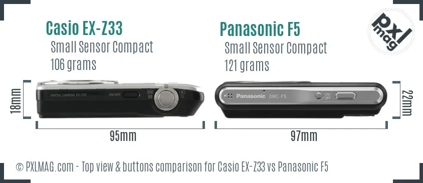Casio EX-Z33 vs Panasonic F5 top view buttons comparison