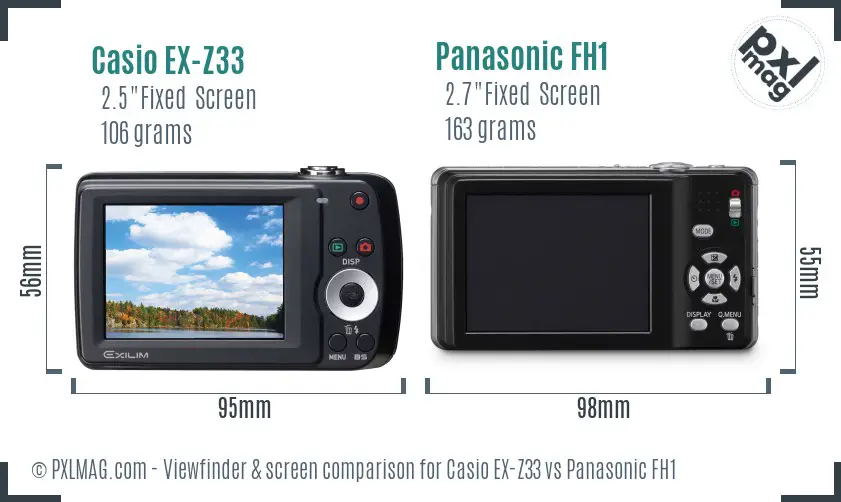 Casio EX-Z33 vs Panasonic FH1 Screen and Viewfinder comparison Casio EX-Z33 vs Panasonic FH1 Screen and Viewfinder comparison