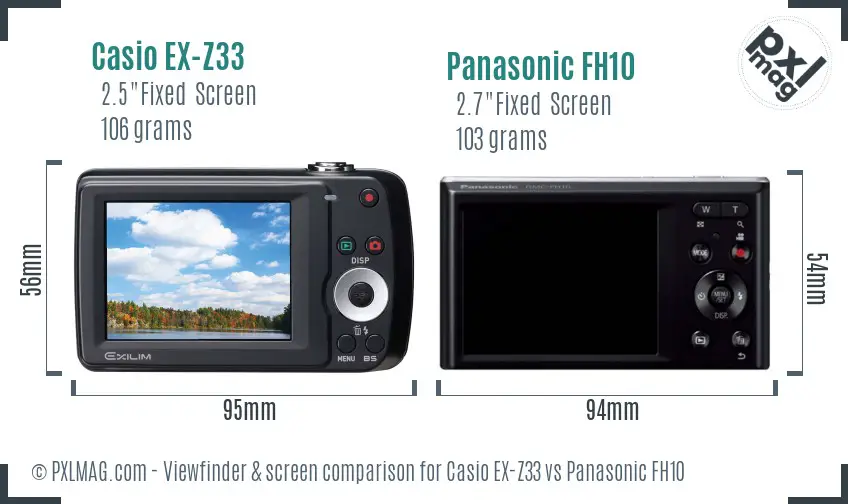 Casio EX-Z33 vs Panasonic FH10 Screen and Viewfinder comparison