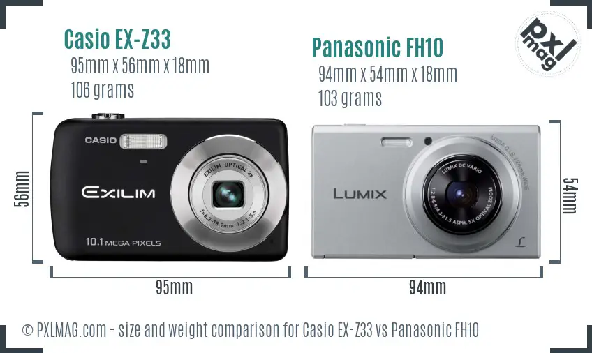 Casio EX-Z33 vs Panasonic FH10 size comparison