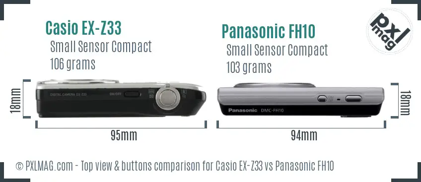 Casio EX-Z33 vs Panasonic FH10 top view buttons comparison