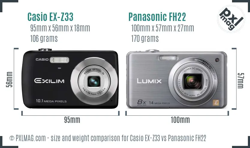 Casio EX-Z33 vs Panasonic FH22 size comparison