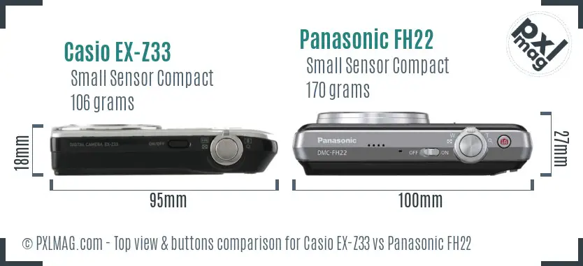 Casio EX-Z33 vs Panasonic FH22 top view buttons comparison