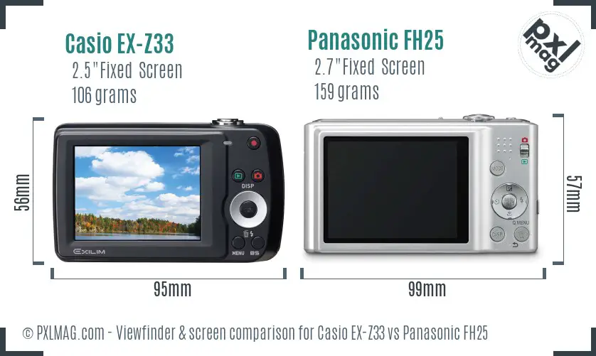Casio EX-Z33 vs Panasonic FH25 Screen and Viewfinder comparison Casio EX-Z33 vs Panasonic FH25 Screen and Viewfinder comparison