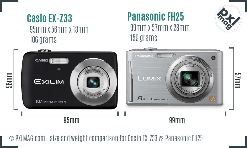 Casio EX-Z33 vs Panasonic FH25 size comparison Casio EX-Z33 vs Panasonic FH25 size comparison