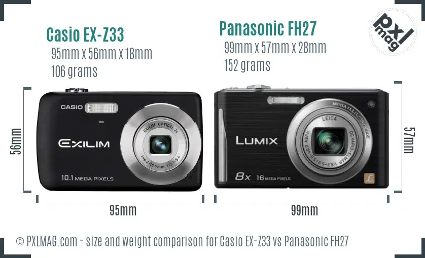 Casio EX-Z33 vs Panasonic FH27 size comparison