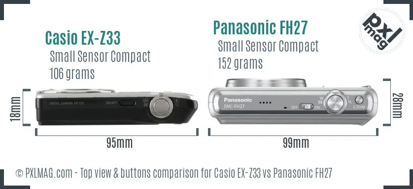 Casio EX-Z33 vs Panasonic FH27 top view buttons comparison