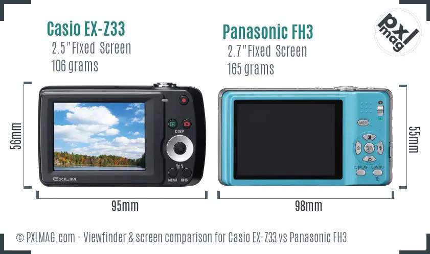 Casio EX-Z33 vs Panasonic FH3 Screen and Viewfinder comparison Casio EX-Z33 vs Panasonic FH3 Screen and Viewfinder comparison