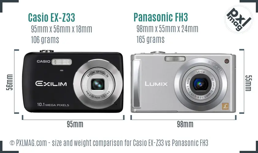 Casio EX-Z33 vs Panasonic FH3 size comparison Casio EX-Z33 vs Panasonic FH3 size comparison