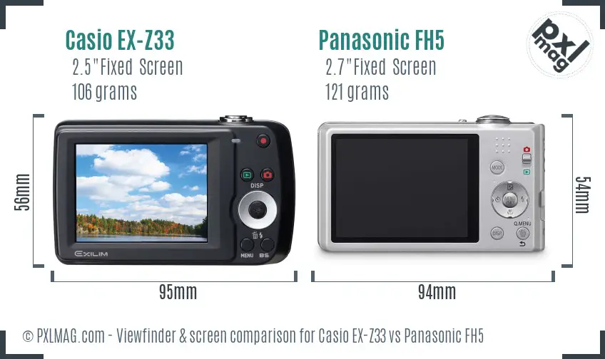 Casio EX-Z33 vs Panasonic FH5 Screen and Viewfinder comparison