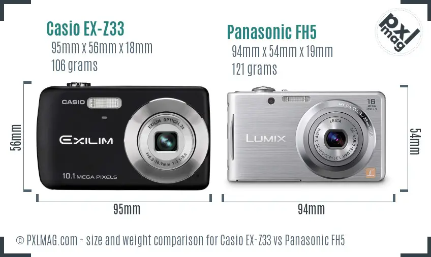 Casio EX-Z33 vs Panasonic FH5 size comparison